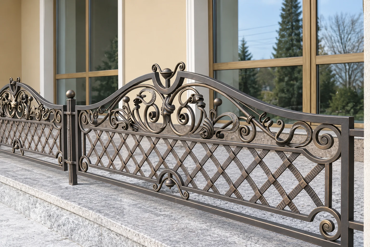 Kuta balustrada klasyczna z ornamentyką barokową, model sc44 — odtworzone ujęcie oryginalne. Wizualizacja AI.