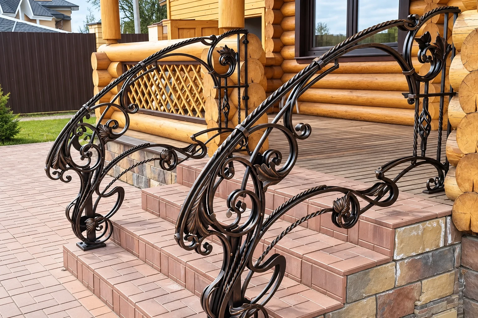 Kuta balustrada zewnętrzna w stylu neobarokowym z ornamentem floralnym, model sx41 — odtworzone ujęcie oryginalne. Wizualizacja AI.