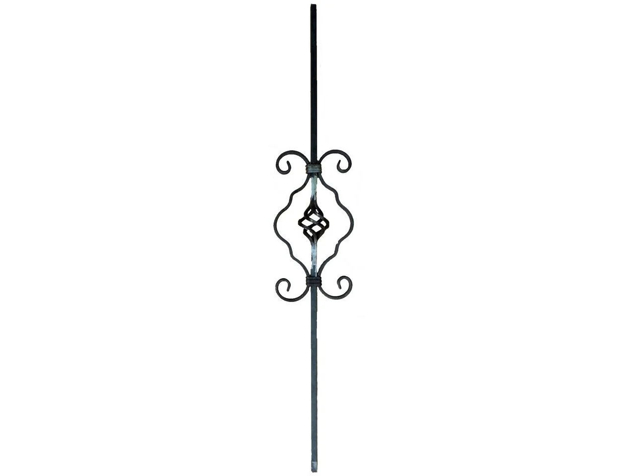 Wyrób kuty: Kuta tralka balustradowa ozdobna skręcana z koszykiem 12x12 mm 950 x 160 mm