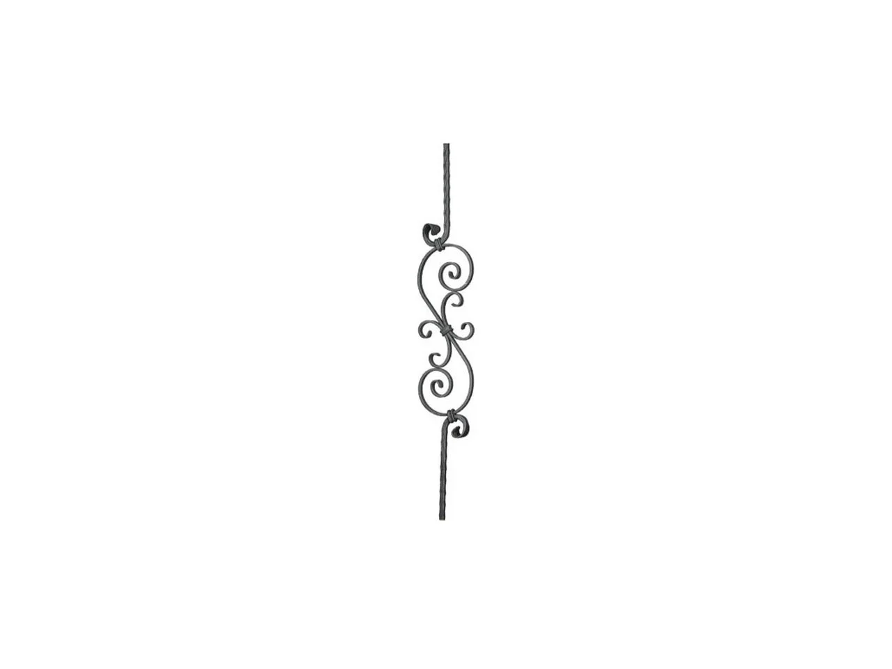 Wyrób kuty: Kuta tralka balustradowa ozdobna ze zwojami 12x12 mm 950 mm
