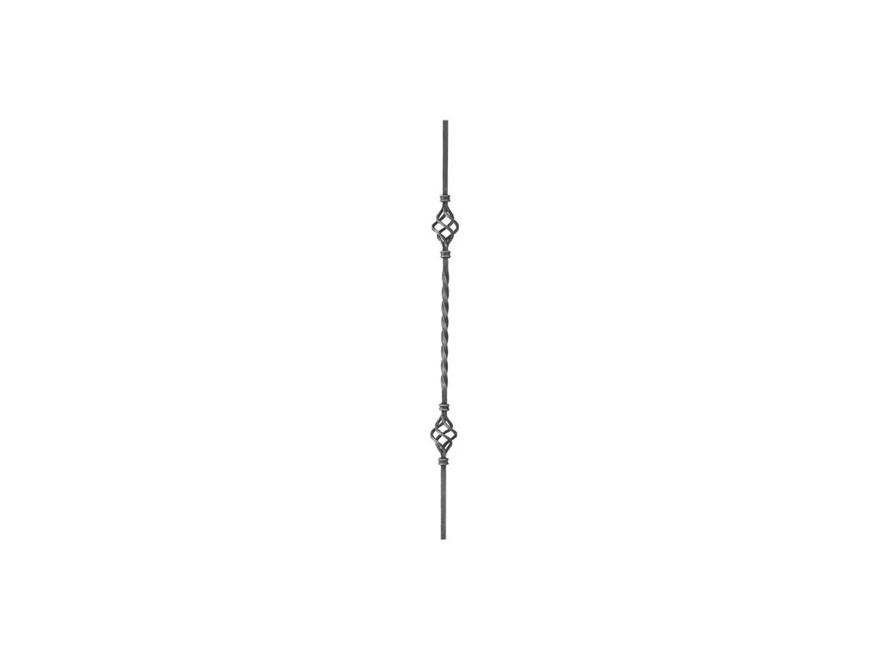 Wyrób kuty: Kuta tralka balustradowa prosta ze skręceniem i koszykami 14x14 mm 950 mm