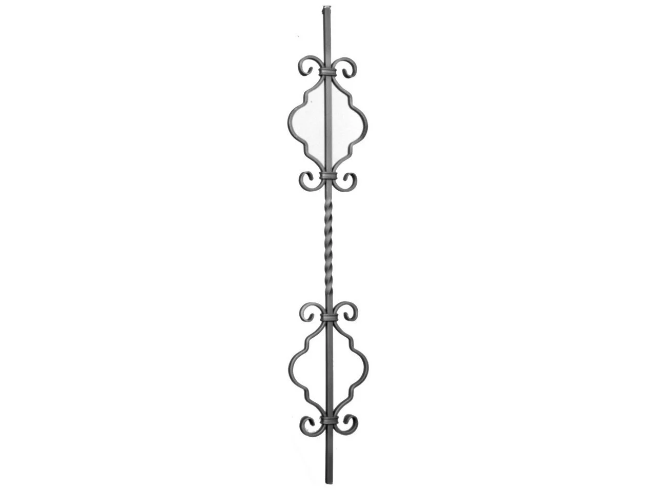 Wyrób kuty: Kuta tralka ozdobna skręcana hiszpany do balustrad 12x12 mm 950x165 mm