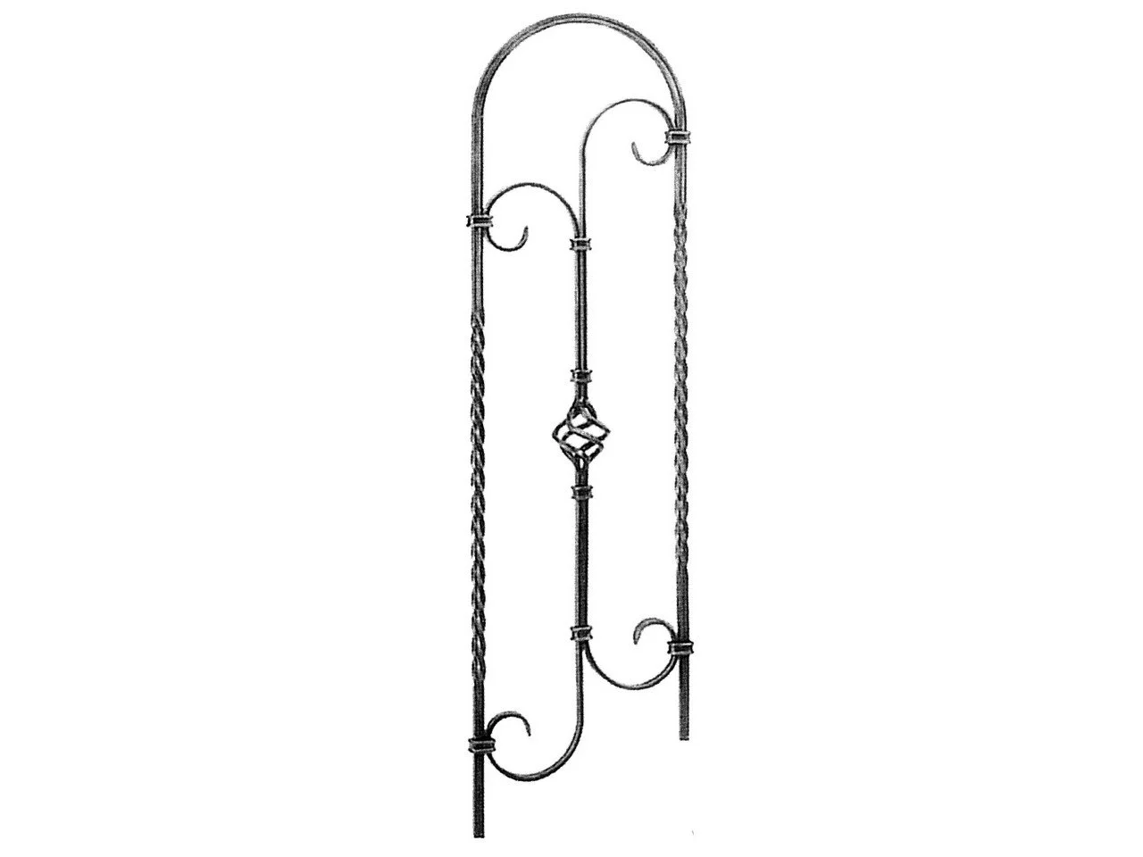 Wyrób kuty: Kuta tralka ozdobna z koszykiem 12x12 mm 900x200 mm