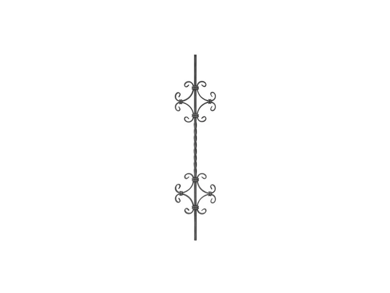 Wyrób kuty: Kuta tralka prosta skręcana ozdobna do balustrad 12x12 mm 950x220 mm
