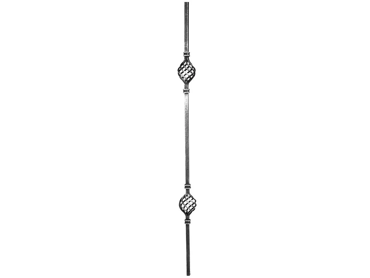 Wyrób kuty: Kuta tralka prosta z dwoma koszykami 12x12 mm 950 mm