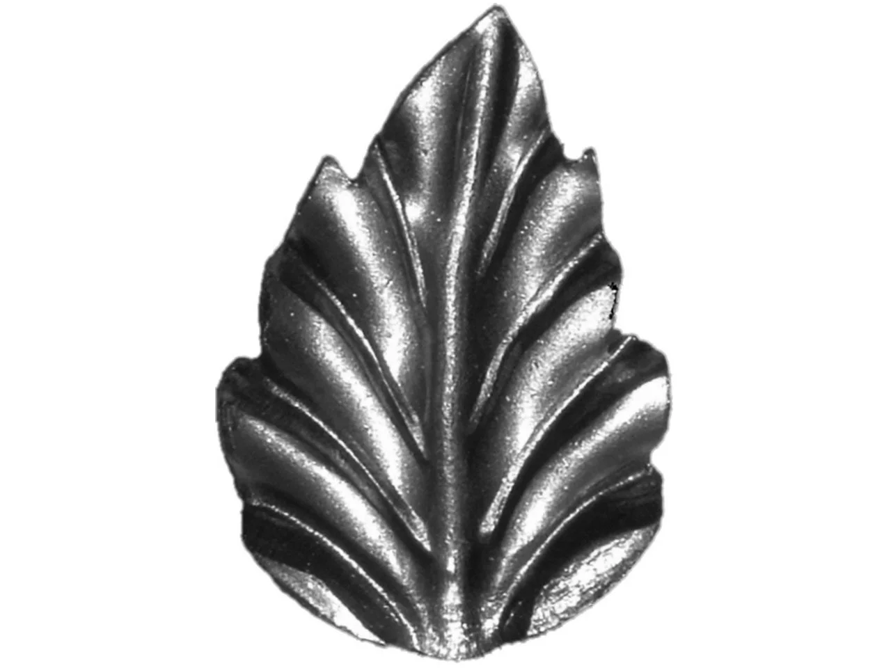 Wyrób kuty: Kuty liść róży stalowy ozdobny do bram i balustrad 55x40 mm