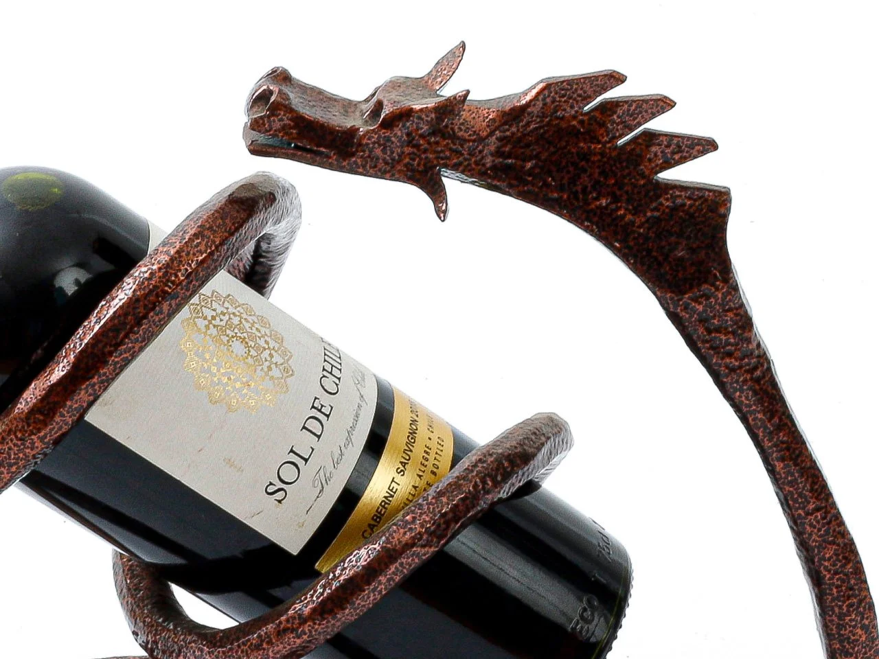 Wyrób kuty: Kuty Metalowy Stojak na Wino 'Smok'