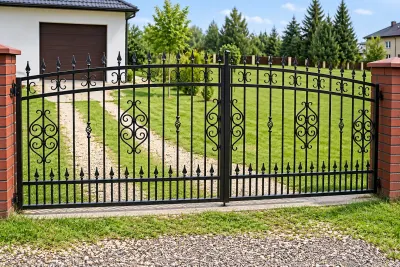 Brama wjazdowa kuta ornamentowa dwuskrzydłowa klasyczna, model BU88 — odtworzone ujęcie oryginalne. Wizualizacja AI.