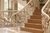 Kuta balustrada schodowa z motywem róż w stylu art nouveau, model sx23 — aranżacja w nowej przestrzeni. Wizualizacja AI.