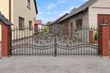 Kuta brama dwuskrzydłowa i ogrodzenie z ornamentyką winorośli, model BU113 — odtworzone ujęcie oryginalne. Wizualizacja AI.