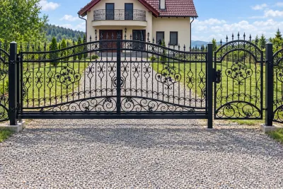 Kuta brama przesuwna w stylu klasycznej ornamentyki, model BP21 — odtworzone ujęcie oryginalne. Wizualizacja AI.