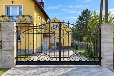 Kuta brama wjazdowa przesuwna o wzornictwie klasycznym, model BP30 — odtworzone ujęcie oryginalne. Wizualizacja AI.
