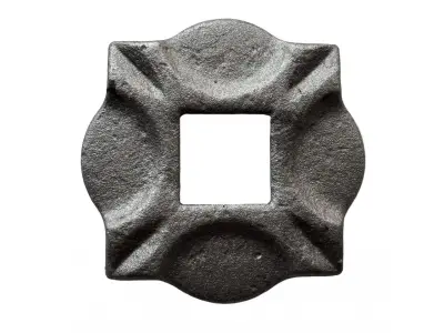 Wyrób kuty: Kuta maskownica staliwowa ozdobna do balustrad i ogrodzeń 100x100 mm otwór 30x30 mm