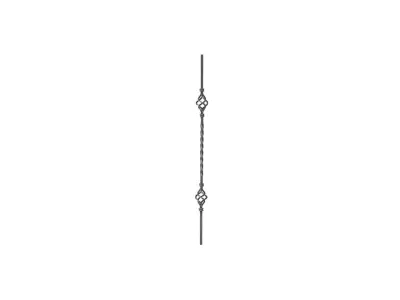 Wyrób kuty: Kuta tralka balustradowa prosta ze skręceniem i koszykami 14x14 mm 950 mm
