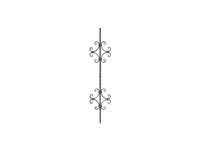 Wyrób kuty: Kuta tralka prosta skręcana ozdobna do balustrad 12x12 mm 950x220 mm