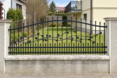 Kute ogrodzenie panelowe z ornamentem floralnym, model OK84 — odtworzone ujęcie oryginalne. Wizualizacja AI.