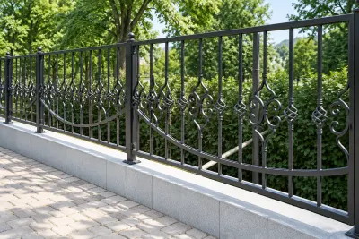 Kute przęsło ogrodzeniowe zewnętrzne z klasyczną ornamentyką, model OK19 — odtworzone ujęcie oryginalne. Wizualizacja AI.