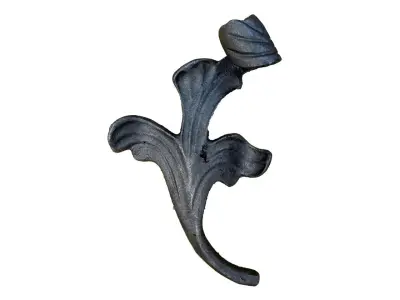 Wyrób kuty: Metalowy kuty liść ozdobny do bram i balustrad 175x110 mm