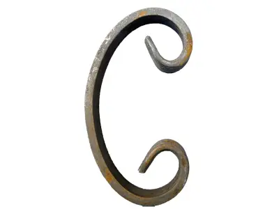 Wyrób kuty: Stalowy kuty element ozdobny w ksztalcie litery C 220x110 mm 12x6 mm