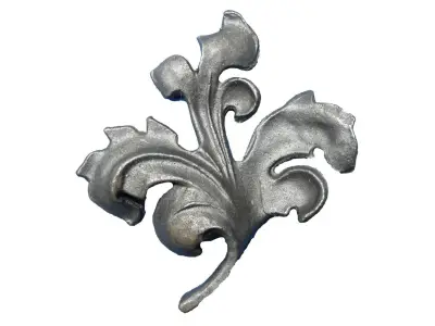 Wyrób kuty: Stalowy kuty liść ozdobny motyw roślinny 155x140 mm