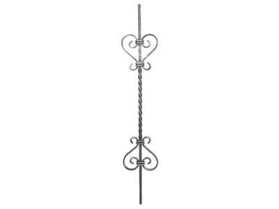 Wyrób kuty: Tralka prosta kuta skręcana Eski z elementami ozdobnymi 12x12 mm 950x150 mm