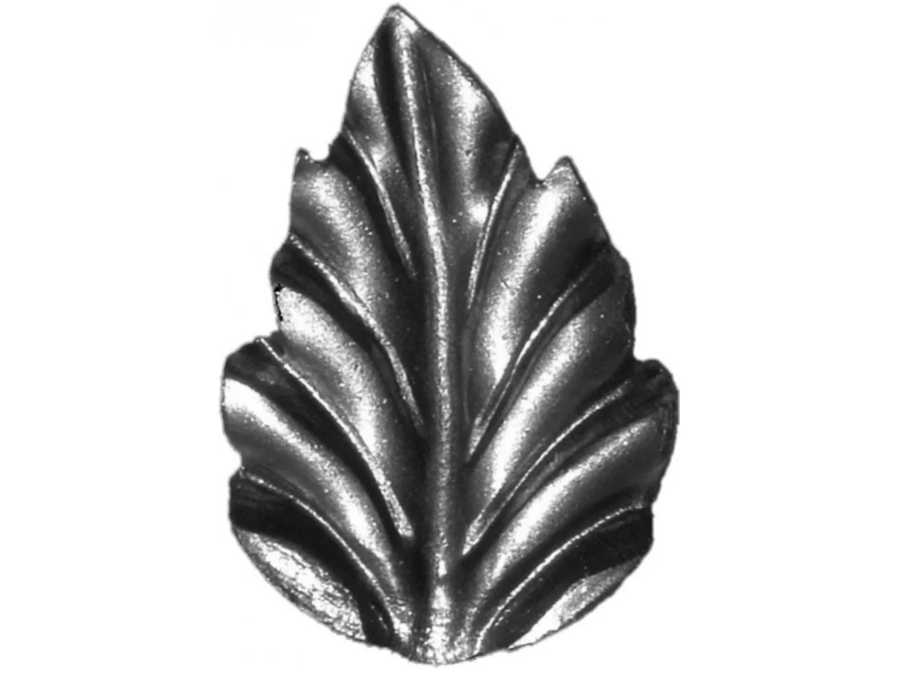 Wyrób kuty: Stalowy liść róży ozdobny do bram i balustrad 55x40 mm